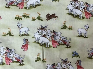 Windham Little Bo Peep Fairy Fabric Lost Sheep 2 Yards Green Cotton New Quilting - Picture 1 of 12