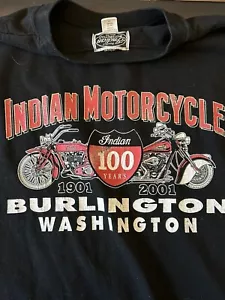 Vintage Large Black Indian Motorcycle T Shirt Burlington Washington - Picture 1 of 3