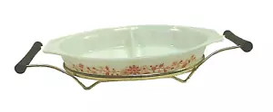 Pyrex 1965 Promotional Orange Floral 1 1/2 Qt Oval Divided Dish w/Cradle S9212 - Picture 1 of 12
