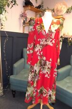 MOTHER OF BRIDE  Ladies CARLA RUIZ RED DRESS FLOATY FLORAL MATERIAL LINED 8 & 10