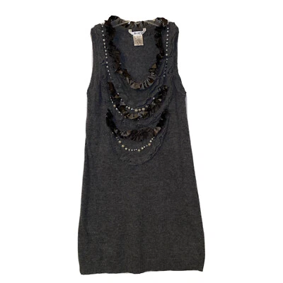 Esley Sweater Dress Womens Small Gray Embellished Ruffle Pearl Bling Boho Fun S - Image 1 of 4