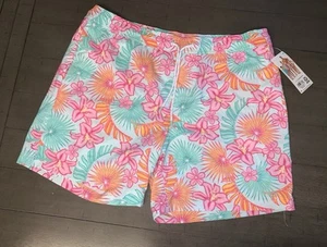 B9 NWT MEMBERS MARK MEN LAGUNA LILIES SWIM TRUNKS BOARD SHORTS XL PINK TURQUOISE - Picture 1 of 20