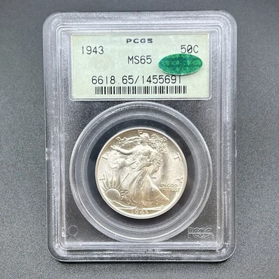 1943 50C WALKING LIBERTY SILVER HALF DOLLAR PCGS CAC MS65 OGH 11EDA25 - Image 1 of 4