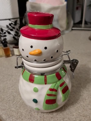 BW Boston Warehouse Christmas Snowman Wish 9.5” Cookie Jar Locking Lid Canister - Image 1 of 4