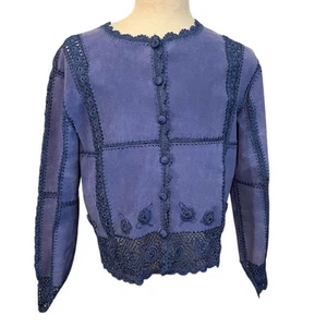 SMH Boutique leather Women's XL Purple Crochet Accent Blazer Jacket lightweight - Picture 1 of 14