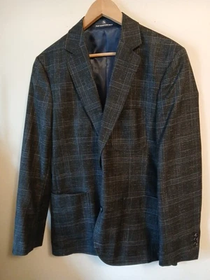 Hart Schaffner Marx Sport Coat Men's M 42 Blue Black Plaid Wool Silk Linen EUC - Image 1 of 4