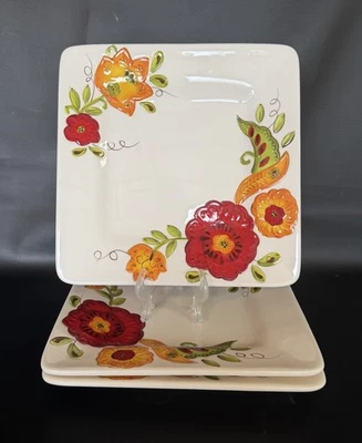 Набор из 3 квадратных керамических обеденных тарелок Laurie Gates Chloe с цветочным рисунком блюда 10,5 дюйма - Изображение 1 из 4