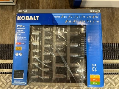Juego de herramientas mecánicas métricas Kobalt 238 PC estándar SAE con bandejas de espuma 6525270 Foto 1 de 4