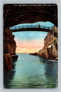 Vintage 1923 Brücke bei Sonnenuntergang Klippen San Diego Kalifornien Postkarte - Bild 1 von 2