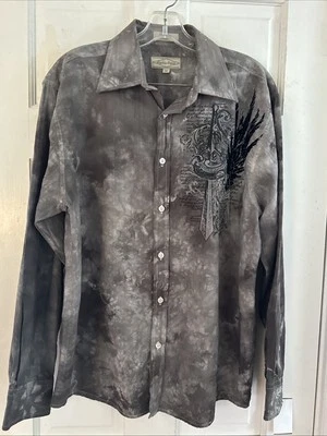 NWT’s Eighty-Eight Men’s Sz M Button Up Shirt Gray Grunge Cross Goth Skater Y2K - Image 1 of 4