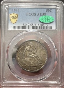 1875 Seated Half Dollar PCGS AU-58 CAC. Quality Everyman Set Coin Toned - Picture 1 of 3