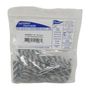 100 Pack Gateway Feathers 2" Right Wing: Rayzr Faux Barred Gray 200RRBGY-100 - Picture 1 of 4