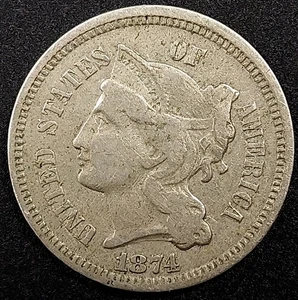 1874 Three Cent Piece! Nickel composition! - Picture 1 of 4