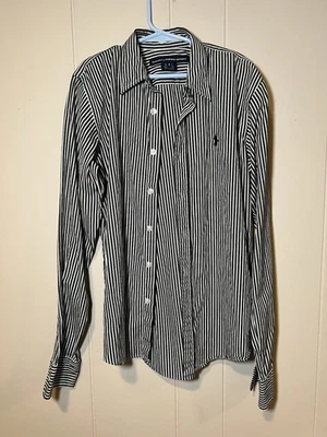 Ralph Lauren Sport рубашка черный белый в полоску мужской маленький размер 2 длинным рукавом - Изображение 1 из 4