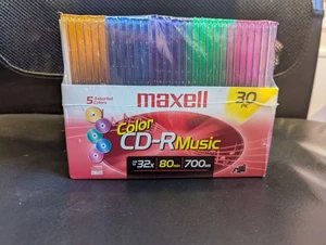 Maxell Color CD-R Music 30 Pack - 32x Speed 700MB 80 Min 5 Assorted Colors - Picture 1 of 3