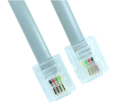 7Ft RJ11 Modular Telephone Cable  (6P4C 4 Conductor/2 Lines Reverse for Voice - Image 1 of 2