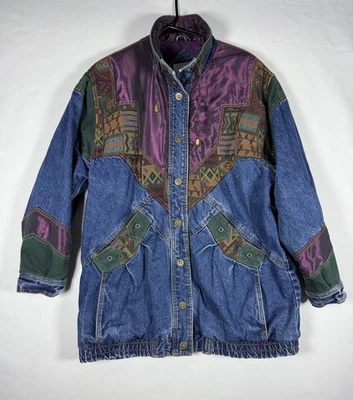 Chaqueta vaquera retro vintage años 80/90 CurrentSeen para mujer forrada mediana retazos Foto 1 de 4