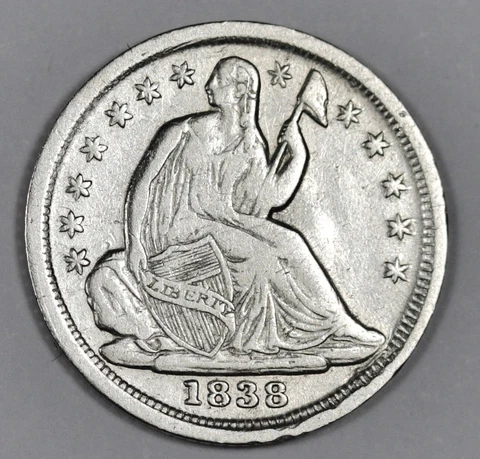 1838 Seated Liberty Half Dime.  About XF.  181980 Cover