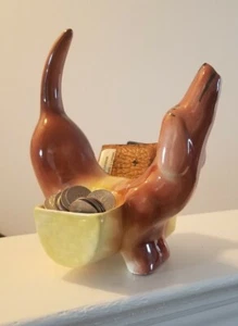 Very Cute Vintage Ceramic Dachshund Dog Dresser/Entry Caddy Wallet/Coins/ Rings - Picture 1 of 12