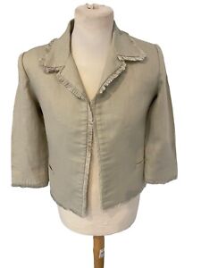 morgan de toi beige linen frayed trim open jacket size 10 (FN10)