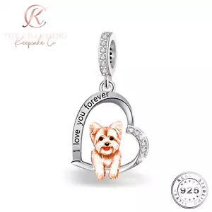 Terrier Dog Charm Genuine 925 Sterling Silver & Rose Gold -  I Love You Forever - Picture 1 of 4