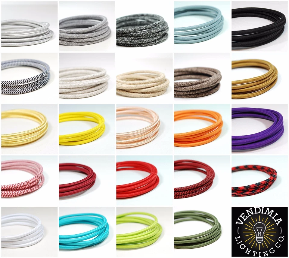 Italian Coloured braided lighting 3 core fabric cable flex cord | Vintage Retro - Image 1 of 1