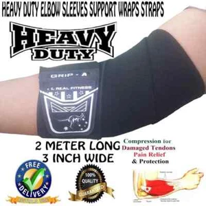 HEAVY DUTY ELBOW SLEEVES SUPPORT WRAPS STRAPS BODYBUILDING/Weight lifting STRAPS - Picture 1 of 5