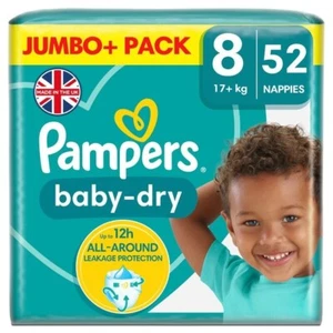 Pampers Baby-Dry Nappies, Size 8 (17kg+) Jumbo+ Pack (52 per pack) - Picture 1 of 1