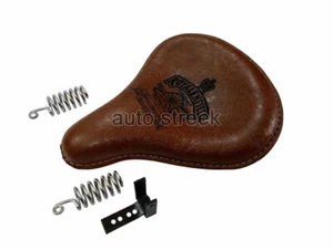 Fit For Royal Enfield Classic 350 500 Engraved Leather Front Seat Brown - Picture 1 of 6