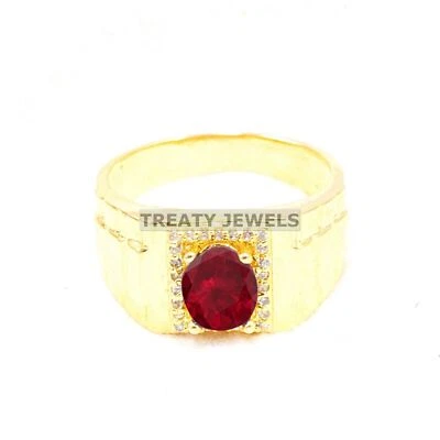 Ruby Oval Cut With 925 Sterling Silver Gold Plated Ring For Men's #B566 - Image 1 of 4