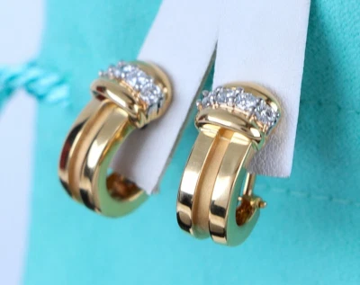 Vintage Tiffany & Co 1995 Atlas Platinum 18K Gold Round Diamond Clip On Earrings - Image 1 of 4