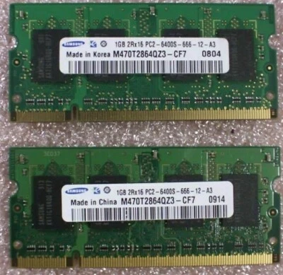 Samsung 2GB (2x1GB) M470T2864QZ3-CF7 PC2-6400S DDR2 SO-DIMM Ram Laptop Memory  - Image 1 of 3