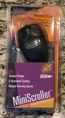 Belkin MiniScroller Mouse Óptico Infantil F8E841-NEGRO USB Y PS/2 Nuevo Sellado Foto 1 de 2