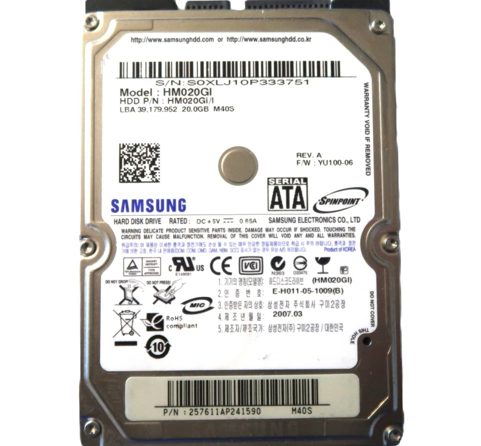 Samsung HM020GI HM020Gi/I YU100-06 REV A (S0XL) M40S 2.5" 20gb 2007.03 - Image 1 of 1