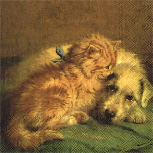 SERVIETTES EN PAPIER CHAT CHATON CHIEN AMIS. PAPER NAPKINS CAT AND DOG FRIENDS - Picture 1 of 1