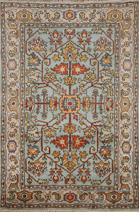 Traditional Oushak Indian Area Rug Hand-Knotted Blue 4x6 ft