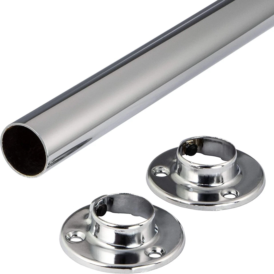 Vestiti Rotondo Tubo Armadio Asta Guardaroba Cromo 600 - 2000 MM Set Ø 25 MM - Immagine 1 di 4