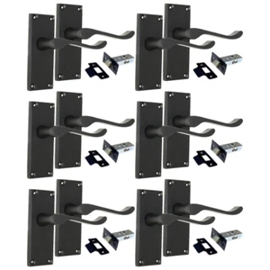 Matt Black Victorian Scroll Door Handle Lever Latch, Including Tubular Latchx6.c - Picture 1 of 13
