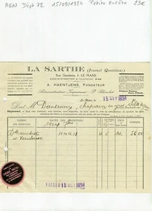 Dépt 72 - Le Mans 6 Rue Gambetta - Petite Entête d'un Journal du 15/09/1924 - Picture 1 of 1