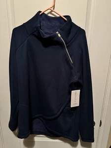 NEW Athleta Women’s Cozy Karma Asym Pullover Size L NWT Navy Blue Top - Picture 1 of 7