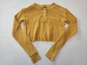 Wild Fable Solid Yellow Long Sleeve Round Neck 1/4 Button Ribbed T-Shirt Size L - Picture 1 of 6