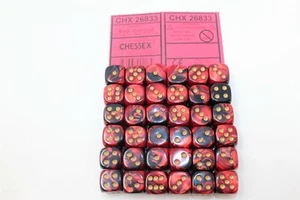 Chessex Black Red with Gold 36 Gemini 12mm Pipped Dice CHX 26833 - Picture 1 of 1