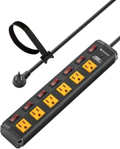 Tira de alimentación de alta resistencia con interruptores individuales protector contra sobretensiones 6 salidas NEGRO + AMARILLO - Imagen 1 de 6