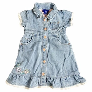 Oshkosh B'gosh Baby Toddler Girl's Denim Flowers Button up Dress Size 12 Months  - Picture 1 of 5
