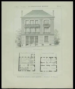 SAINT QUENTIN, BANQUE SOCIETE GENERALE - 1898- PLANCHE ARCHITECTURE - MALGRAS - Bild 1 von 1