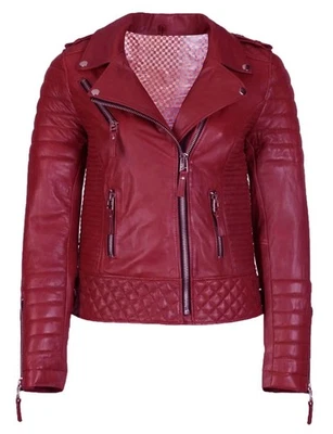 Women's Leather Jacket Pure Sheepskin Slim Fit Biker Motorcycle Designer Jacket - Image 1 of 4
