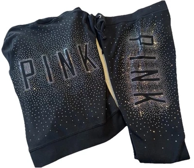 Conjunto de jogger con capucha de lentejuelas dispersas rosa vintage Victoria’s Secret 2012 negro pequeño Foto 1 de 4