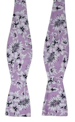 La barra de corbata pajarita de lino 2" púrpura hibisco floral hawaiano tropical Foto 1 de 4
