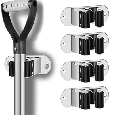 HYRIXDIRECT Mop and Broom Holder Wall Mount Heavy Duty Stainless Steel Wall M... - Image 1 of 4