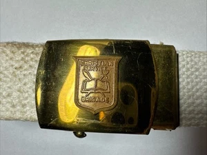 Vintage CHRISTIAN SERVICE BRIGADE White 34” Belt w/ Brass Buckle - Picture 1 of 2